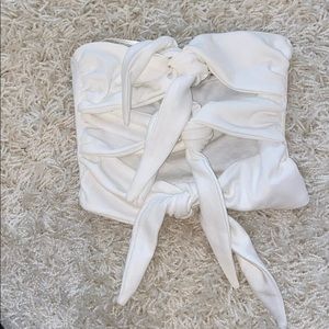 White strapless tie crop top